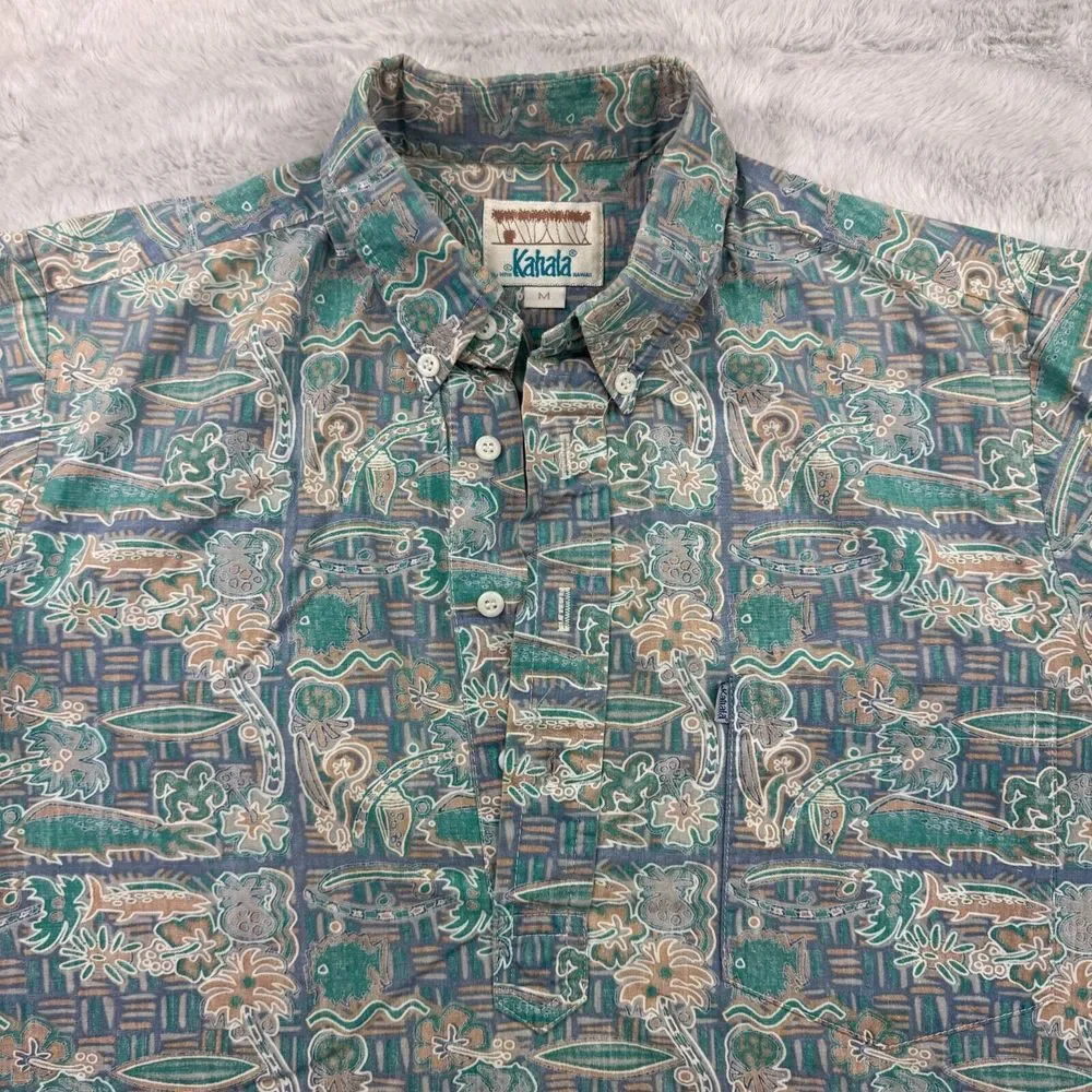 Kahala Hawaiian Shirt Men's M Multi Palm Tree Print Short Sleeve Popover VTG